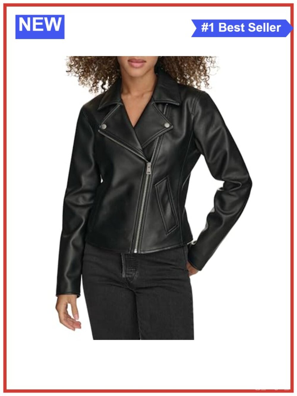 Faux Leather Moto Jacket Asymmetrical Zip Welt Pockets Long Sleeve
